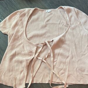 Garage Pink Ribbed Crop Blouse with Tie Front